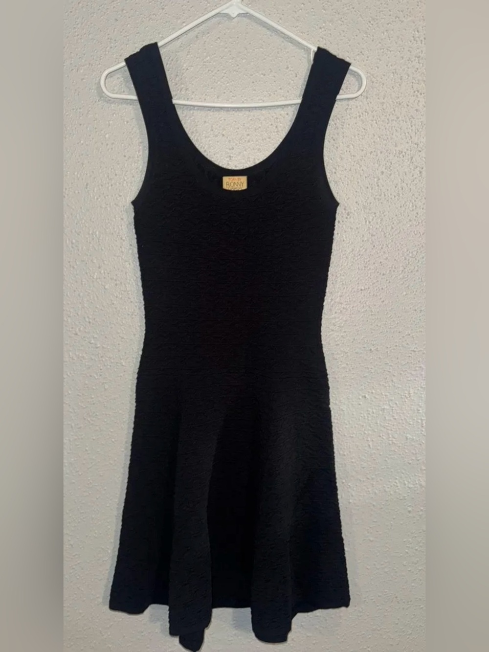 Torn by Ronny Kobo Black Textured Scoop Neck Mini Dress